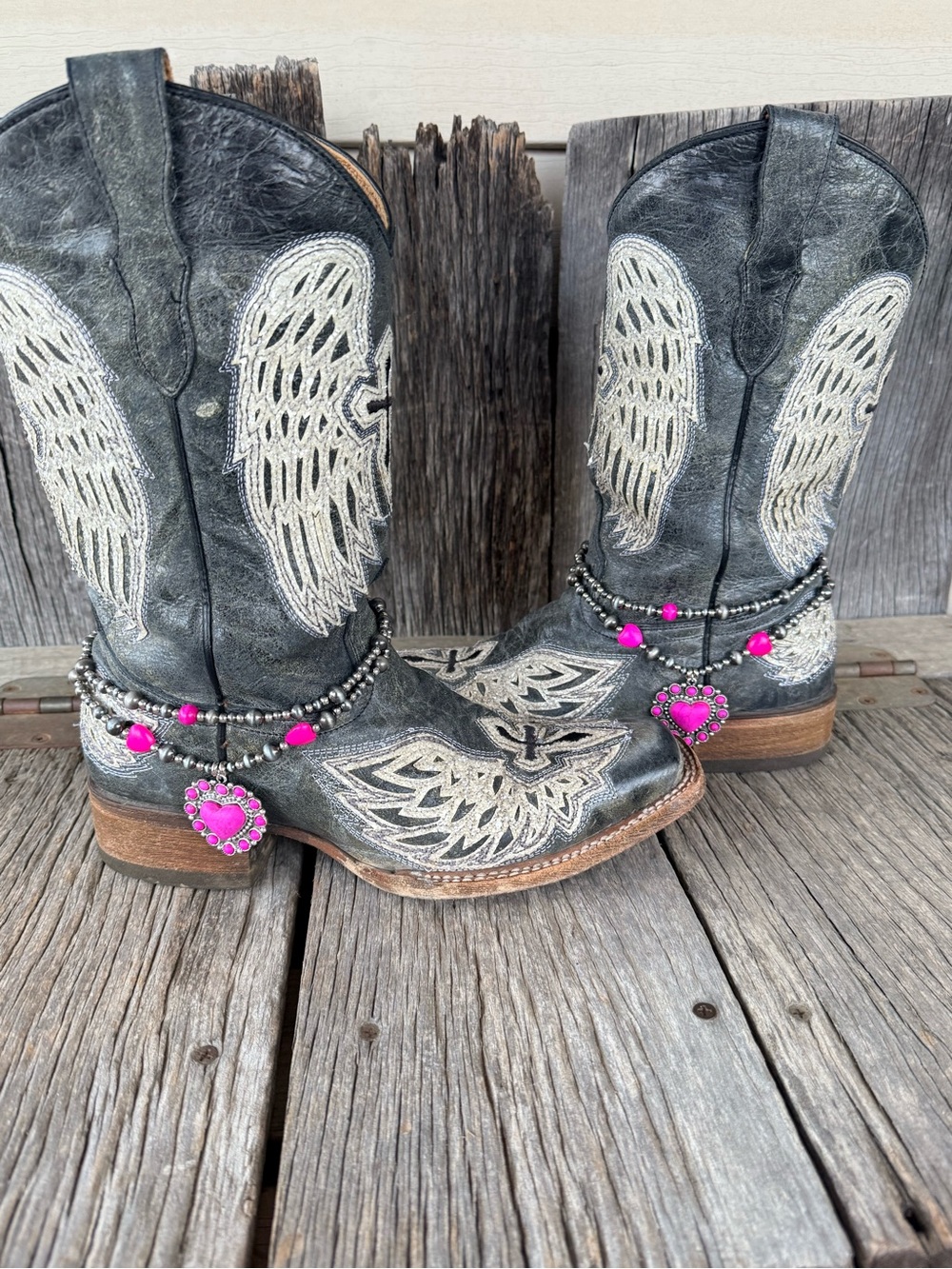 Western Boho Boot Bracelet Chains Navajo Pearl Silver Pink heart Charms